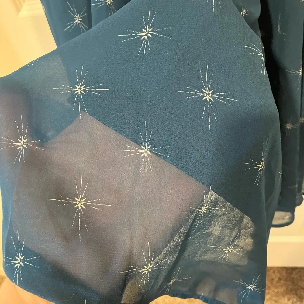 Torrid Midi Chiffon Pleated Dress Pockets Teal Starburst Flowy Elegant 4 4X 26 - Picture 11 of 16